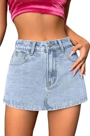 Jumppmile Womens Summer Denim Skorts Mini Jean Skirts with Shorts Skort Casual High Stretch