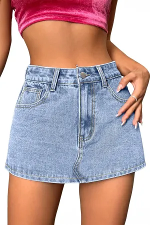 Jumppmile Womens Summer Denim Skorts Mini Jean Skirts with Shorts Skort Casual High Stretch