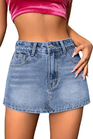 Jumppmile Womens Summer Denim Skorts Mini Jean Skirts with Shorts Skort Casual High Stretch