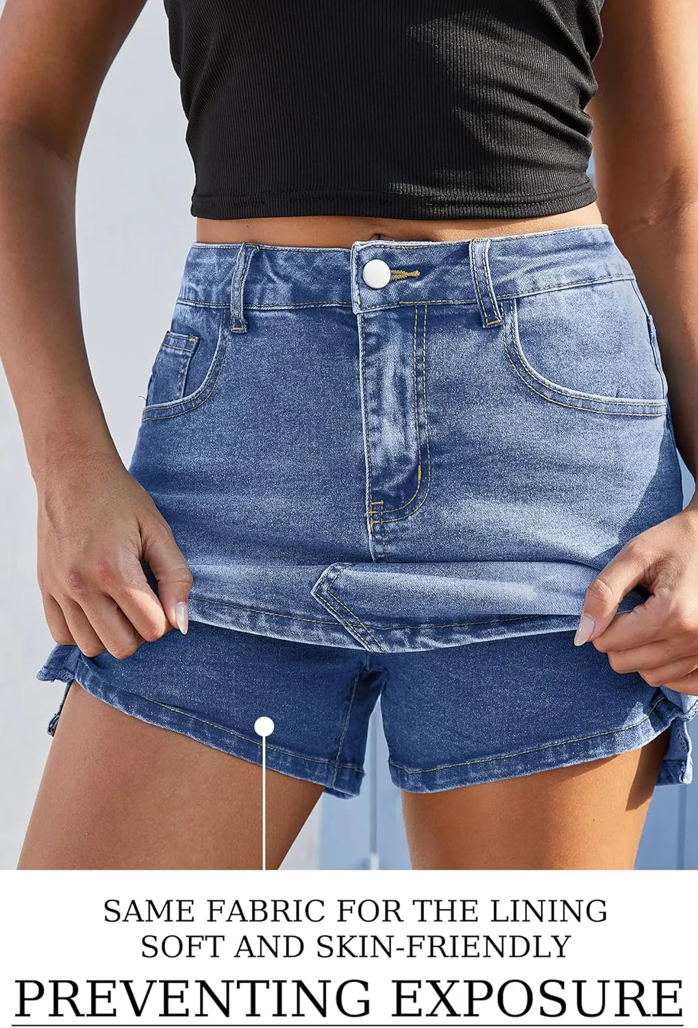 Jumppmile Womens Summer Denim Skorts Mini Jean Skirts with Shorts Skort Casual High Stretch