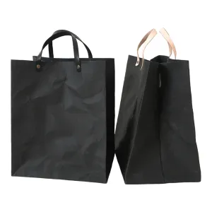 Kraft Paper Minimal LUNCH BAG WITH HANDLES, Set of 2 BLACK, Large Bags, Washable Eco friendly Shopping Handbags
