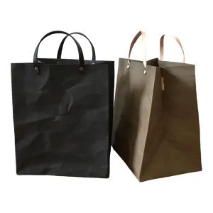 Kraft Paper Minimal LUNCH BAG WITH HANDLES, Set of 2, Large Bags, BLACK and Dark brown, Washable Eco friendly Shopping Handbags