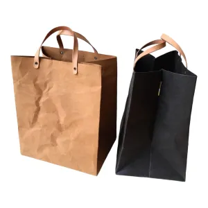 Kraft Paper Minimal LUNCH BAG WITH HANDLES, Set of 2, Large Bags, Washable Eco friendly Shopping Handbags