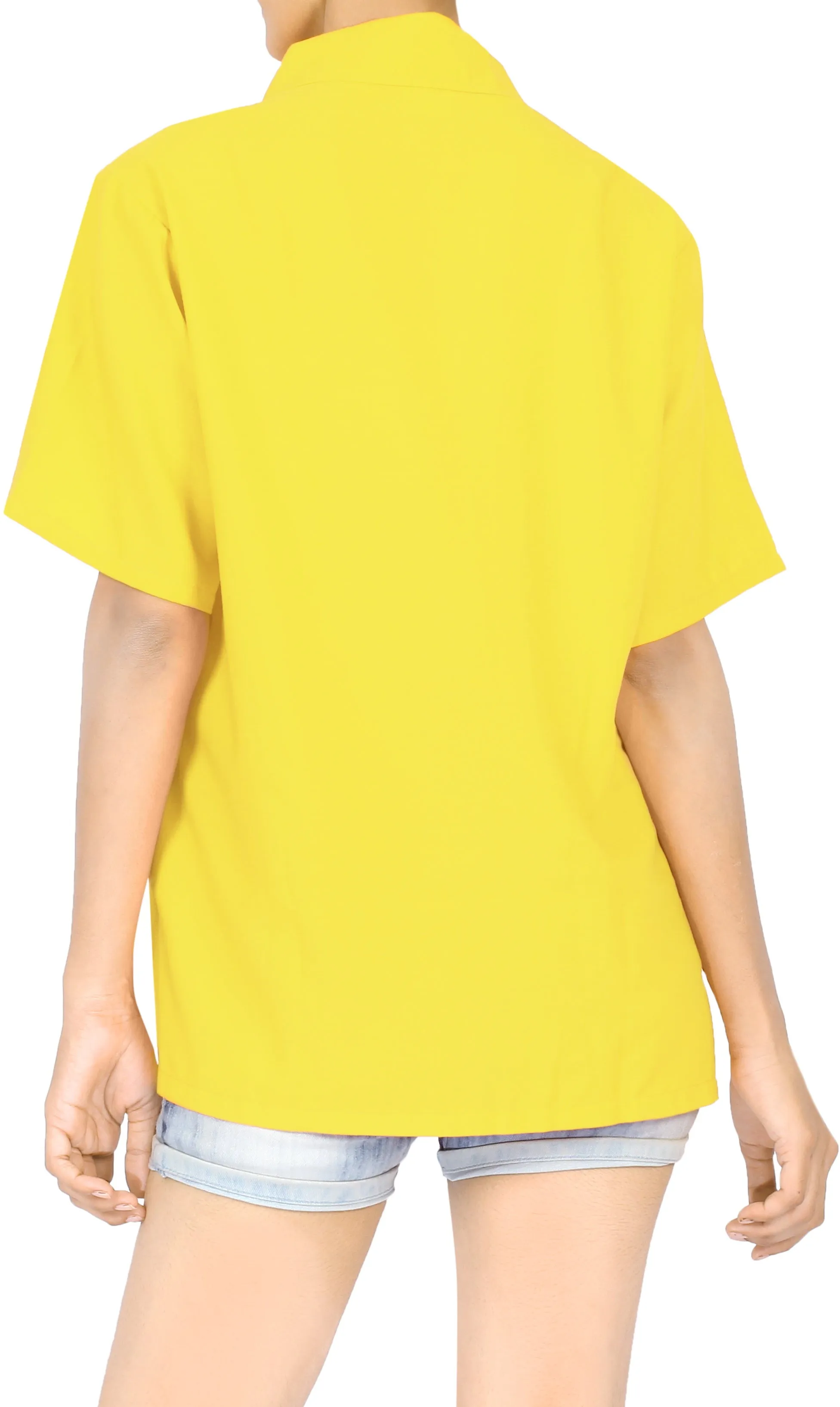 LA LEELA women's Beach Hawaiian casual Aloha Button Down Short Sleeve shirt Yellow_X534