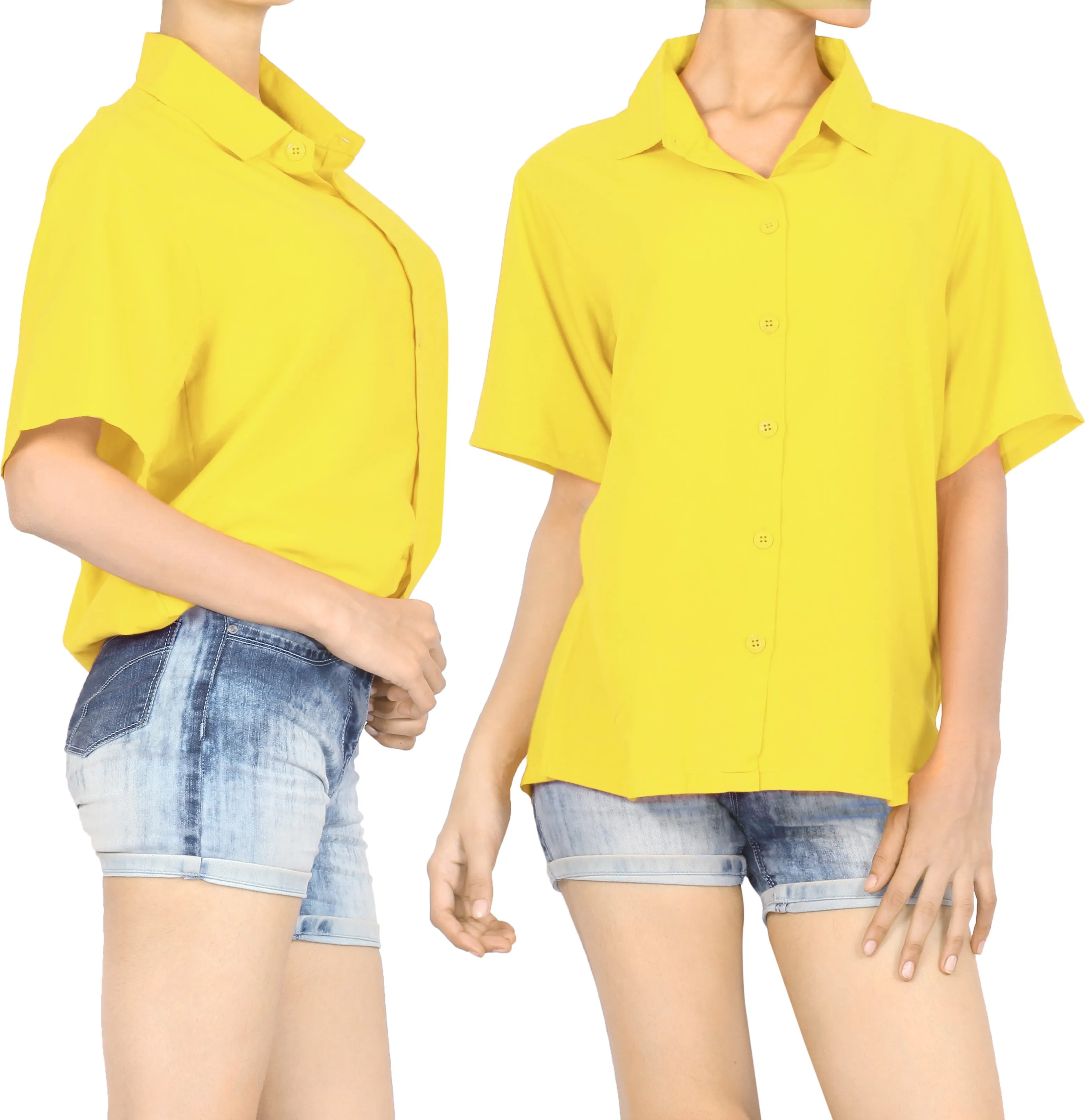 LA LEELA women's Beach Hawaiian casual Aloha Button Down Short Sleeve shirt Yellow_X534