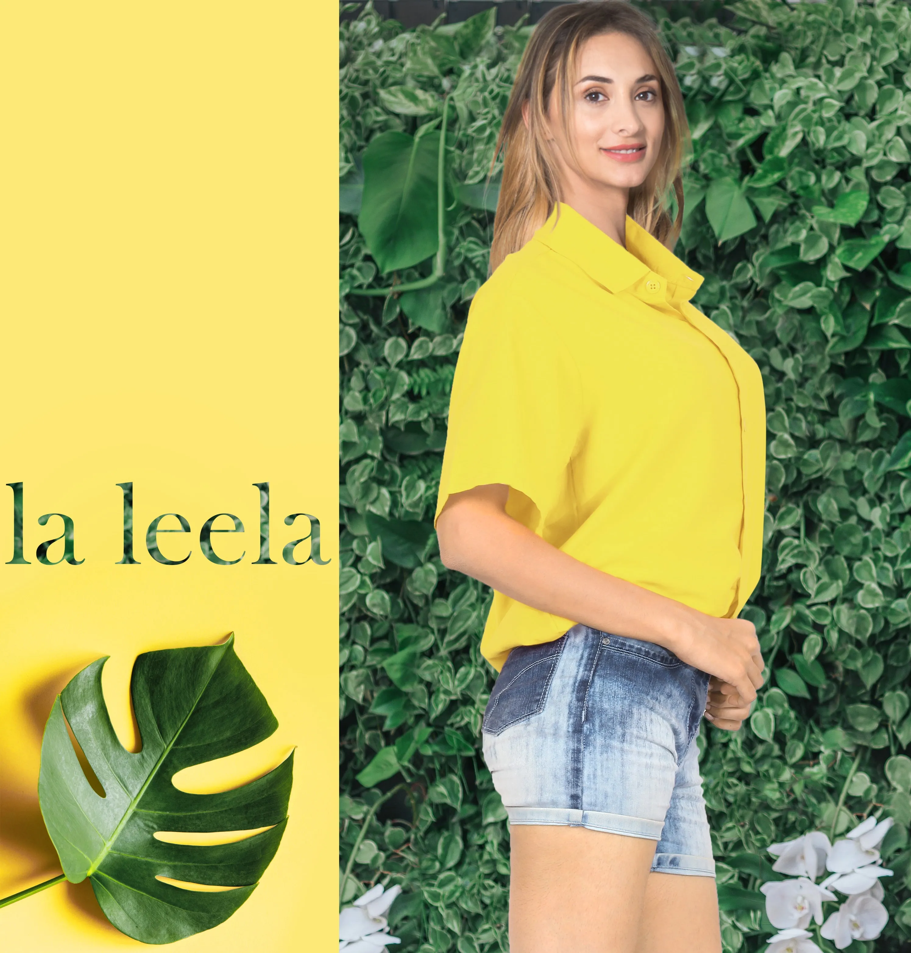 LA LEELA women's Beach Hawaiian casual Aloha Button Down Short Sleeve shirt Yellow_X534