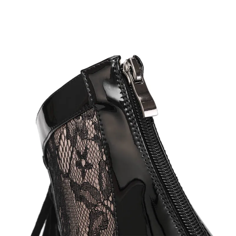 Lace Mesh Open-Toe Lace-Up Stiletto Dance Boots