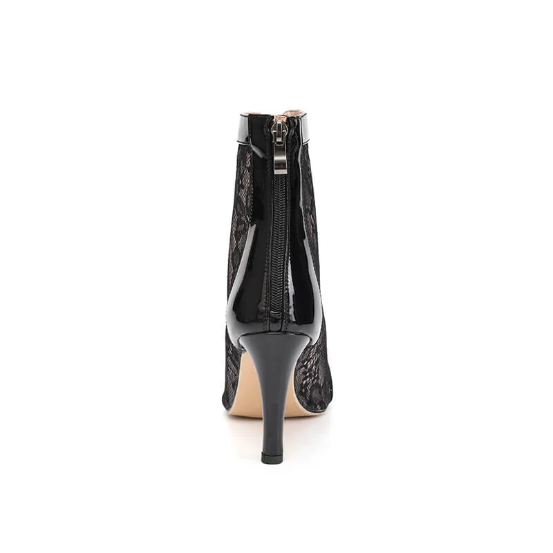 Lace Mesh Open-Toe Lace-Up Stiletto Dance Boots