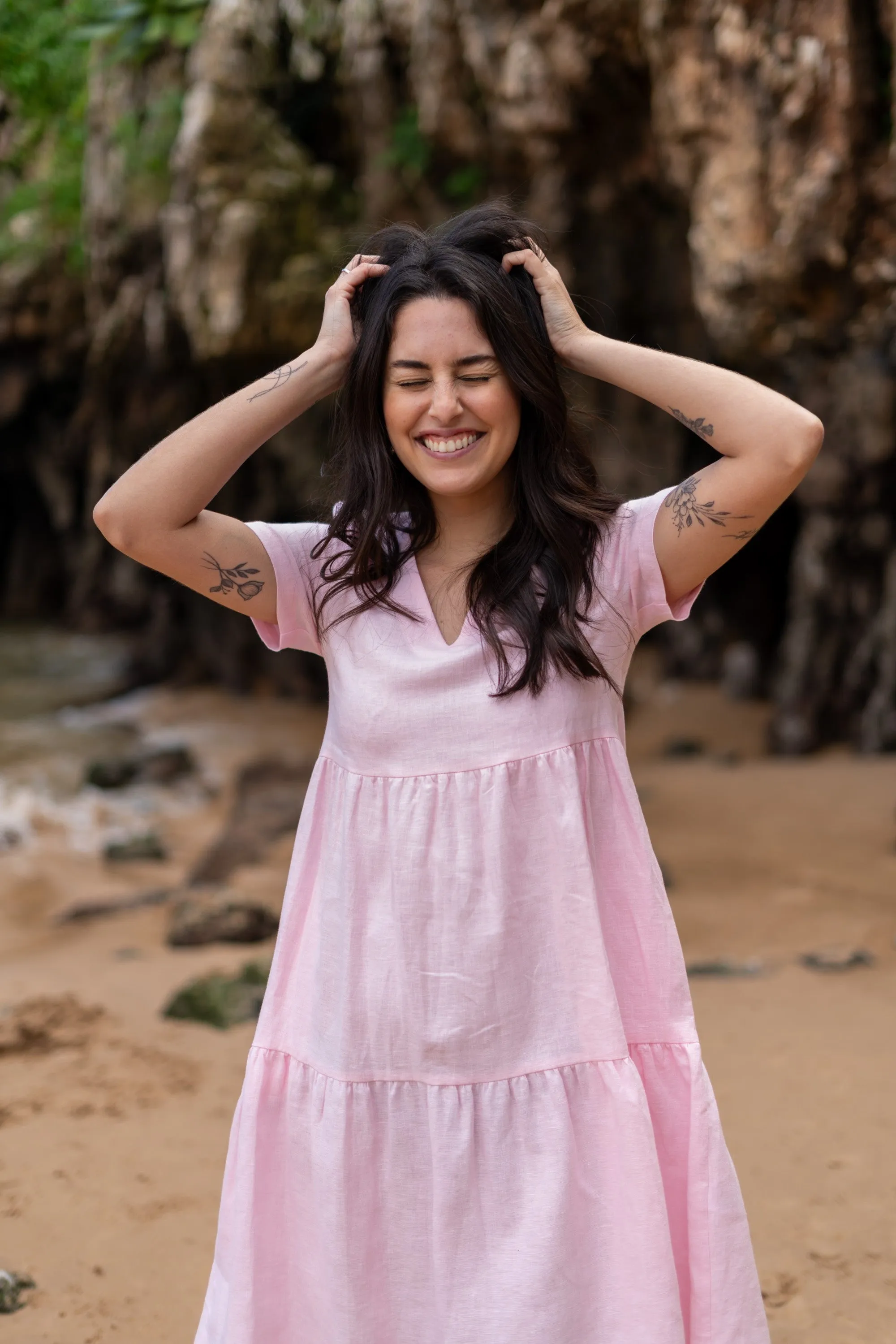Linen Layer Dress Rosewater Pink