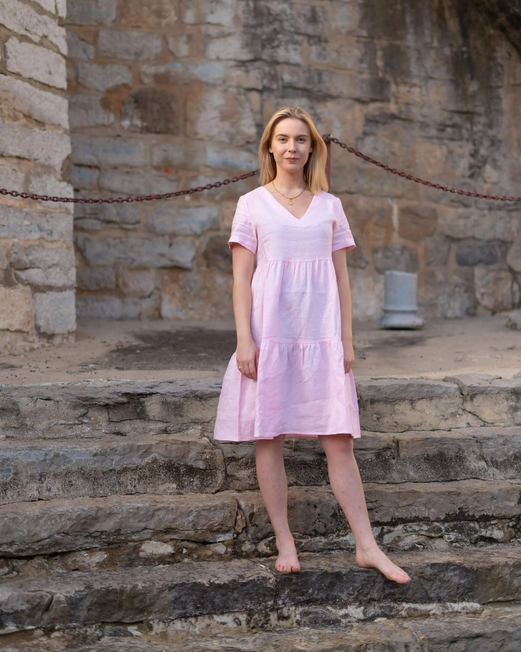 Linen Layer Dress Rosewater Pink