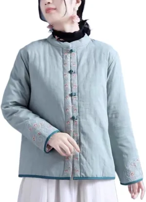 LIXINGHEITANG Autumn and winter embroidered cotton linen coats, Chinese-style buckle Hanfu quilted jackets cotton-padded