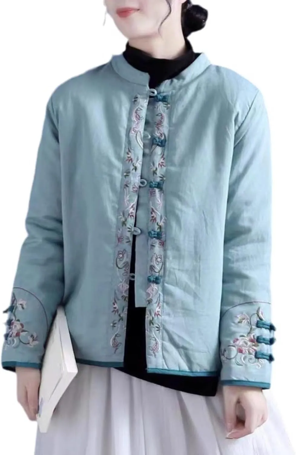 LIXINGHEITANG Chinese style cotton and linen embroidered jacket size women's color button stand collar padded short coat