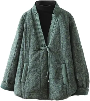 LIXINGHEITANG Retro quilted cotton coat for women in winter ethnic style improved Hanfu loose V-neck padded