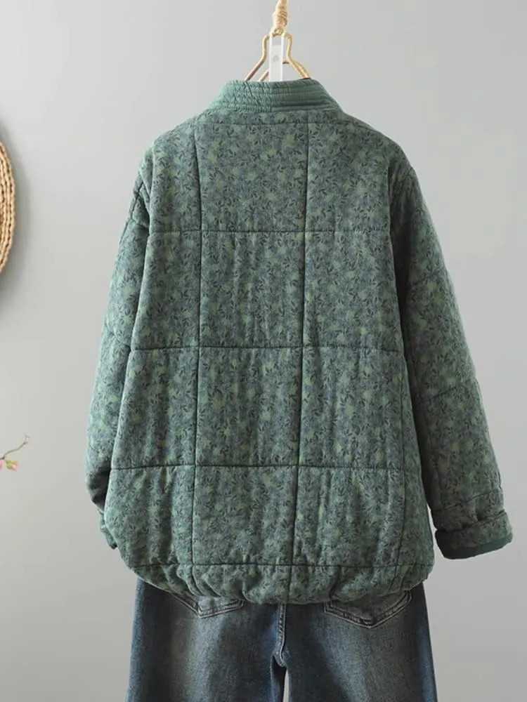 LIXINGHEITANG Retro quilted cotton coat for women in winter ethnic style improved Hanfu loose V-neck padded