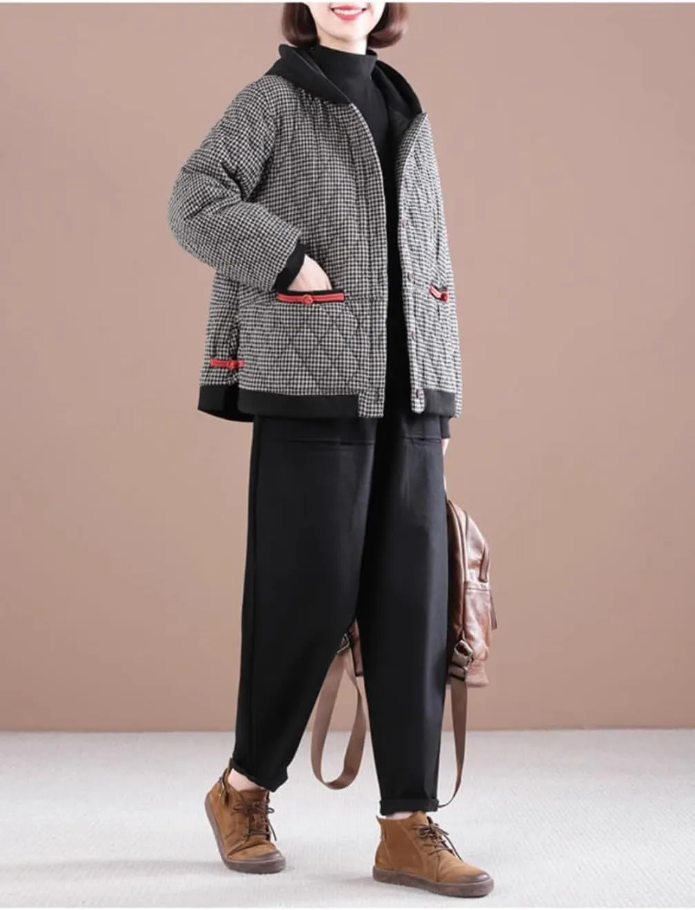 LIXINGHEITANG Women's cotton-padded jacket, retro Chinese style cotton coat, home coat