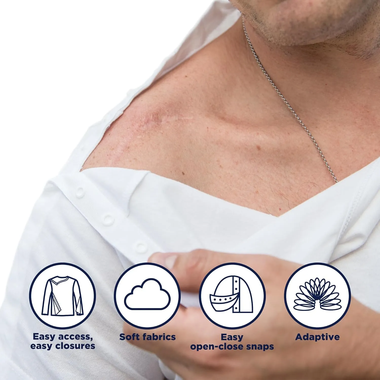 MAI Shoulder Surgery Shirts for Women - Soft Fabric Tear Away Shirt with Premium Snap, Chemo Shirts for Port Access