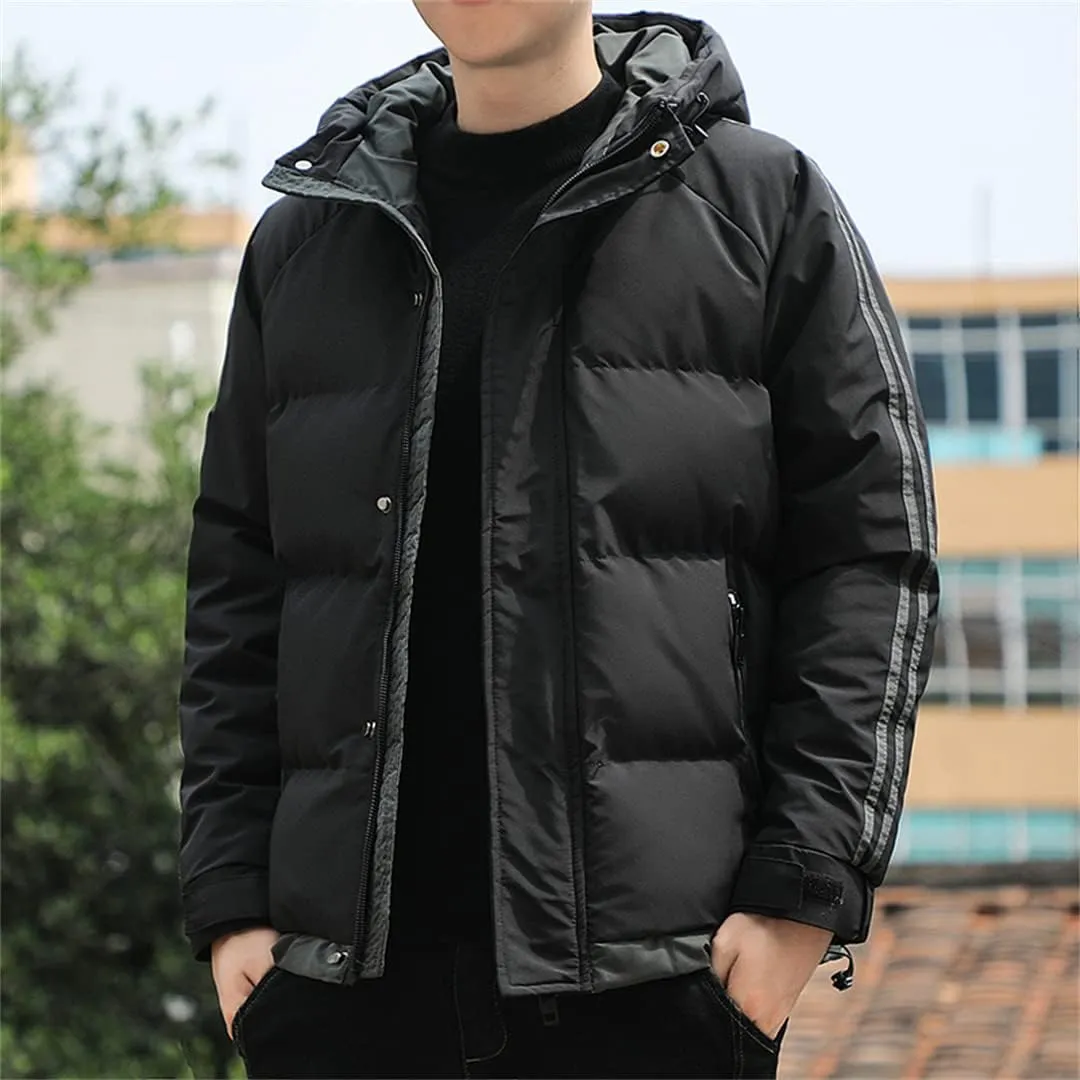 Men Jackets Hooded Parkas Thick Warm Cotton Padded Windproof Coat Solid Color Outwear