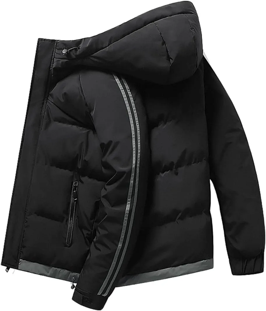 Men Jackets Hooded Parkas Thick Warm Cotton Padded Windproof Coat Solid Color Outwear