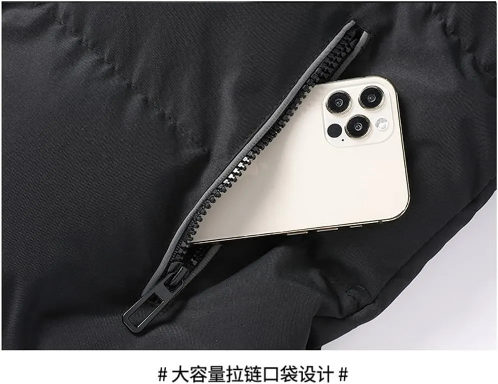Men Jackets Hooded Parkas Thick Warm Cotton Padded Windproof Coat Solid Color Outwear