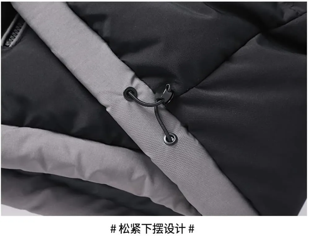 Men Jackets Hooded Parkas Thick Warm Cotton Padded Windproof Coat Solid Color Outwear