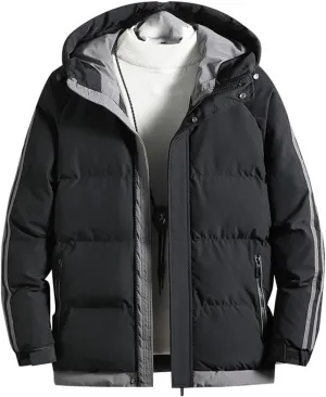 Men Jackets Hooded Parkas Thick Warm Cotton Padded Windproof Coat Solid Color Outwear