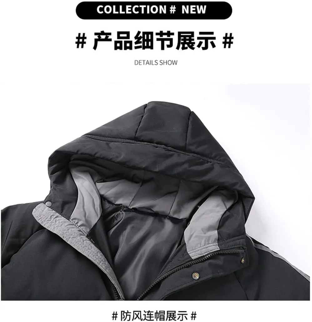 Men Jackets Hooded Parkas Thick Warm Cotton Padded Windproof Coat Solid Color Outwear