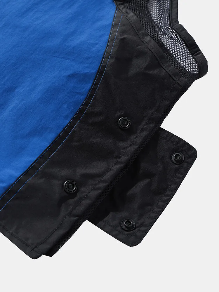 Men's Colorblock Mesh Patchwork Utility Vest with Zipper Pockets and Applique - Breathable Design