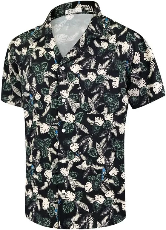 Mens Hawaiian Shirt Quick Dry Tropical Vocation Beach Cruise Short Sleeve Aloha Tops
