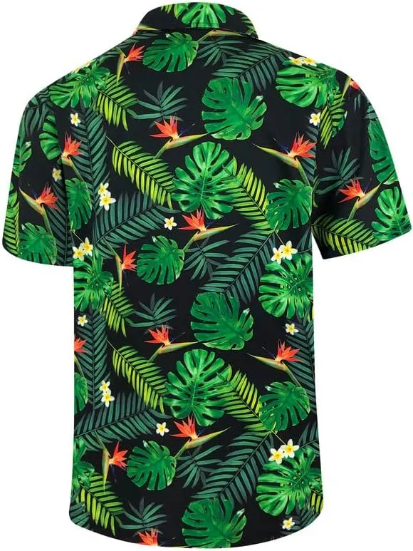 Mens Hawaiian Shirt Quick Dry Tropical Vocation Beach Cruise Short Sleeve Aloha Tops