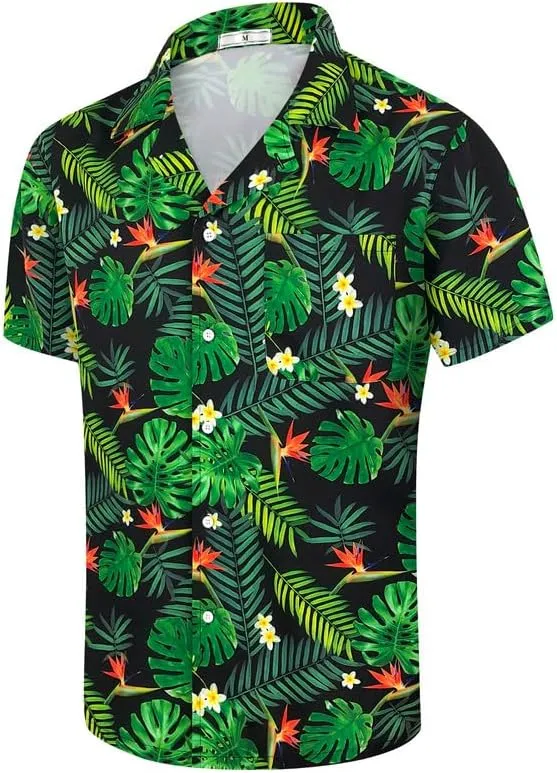 Mens Hawaiian Shirt Quick Dry Tropical Vocation Beach Cruise Short Sleeve Aloha Tops