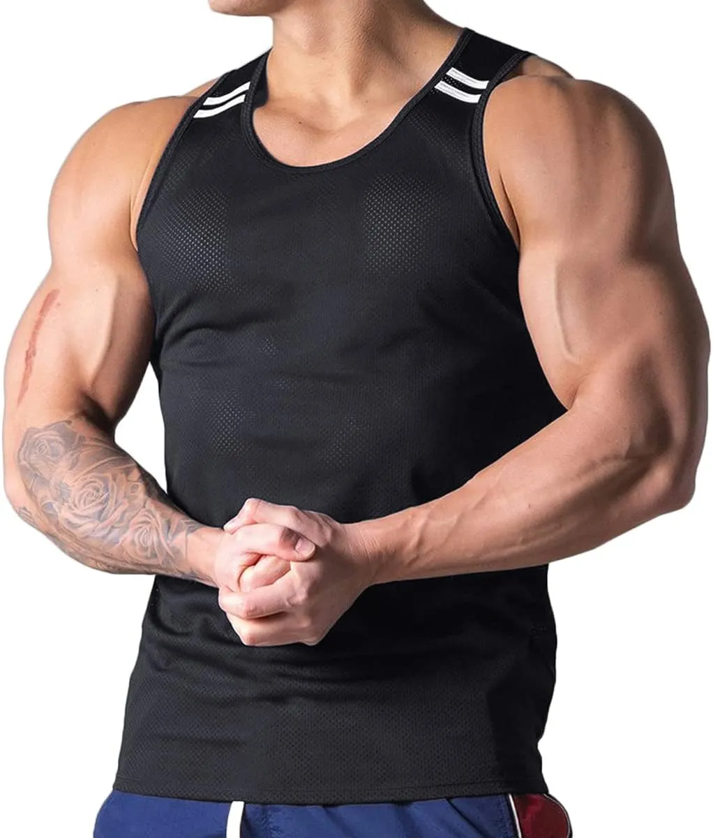 Mens Mesh Workout Lightweight Tank Tops Quick-Dry Training Vest Athletic Muscle Tank Tops for Men T47