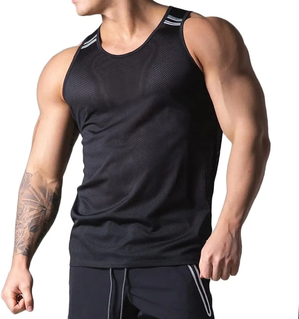 Mens Mesh Workout Lightweight Tank Tops Quick-Dry Training Vest Athletic Muscle Tank Tops for Men T47
