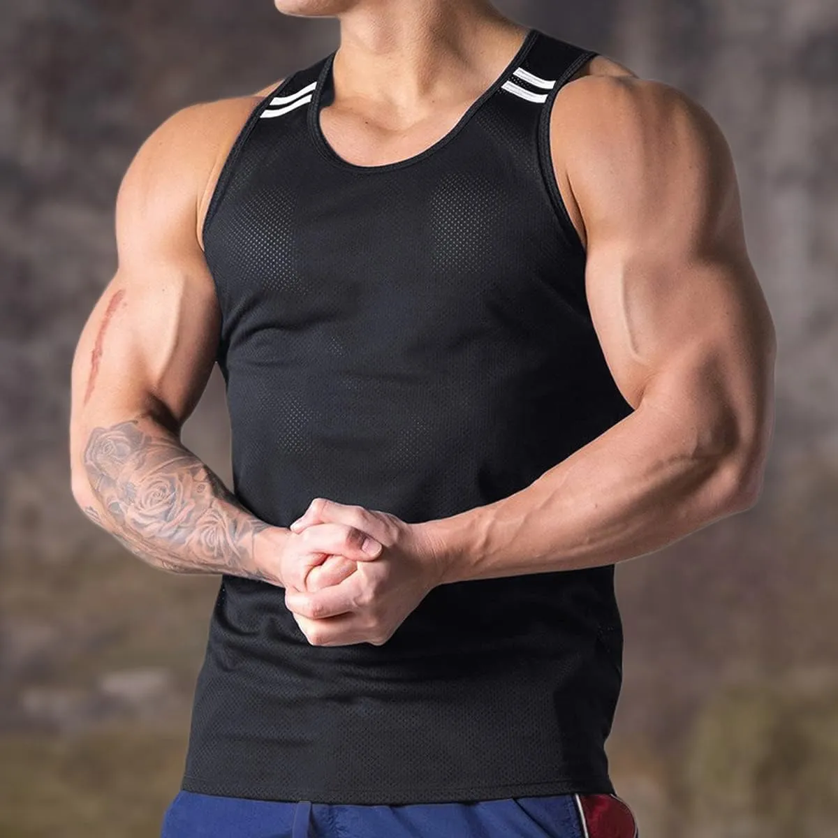 Mens Mesh Workout Lightweight Tank Tops Quick-Dry Training Vest Athletic Muscle Tank Tops for Men T47