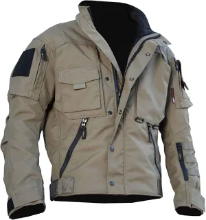 Men's Outdoor Cargo Tactical Jackets Multi-Pockets Stand Collar Military Jackets Lightweight Cotton Windbreaker