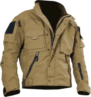 Men's Outdoor Cargo Tactical Jackets Multi-Pockets Stand Collar Military Jackets Lightweight Cotton Windbreaker