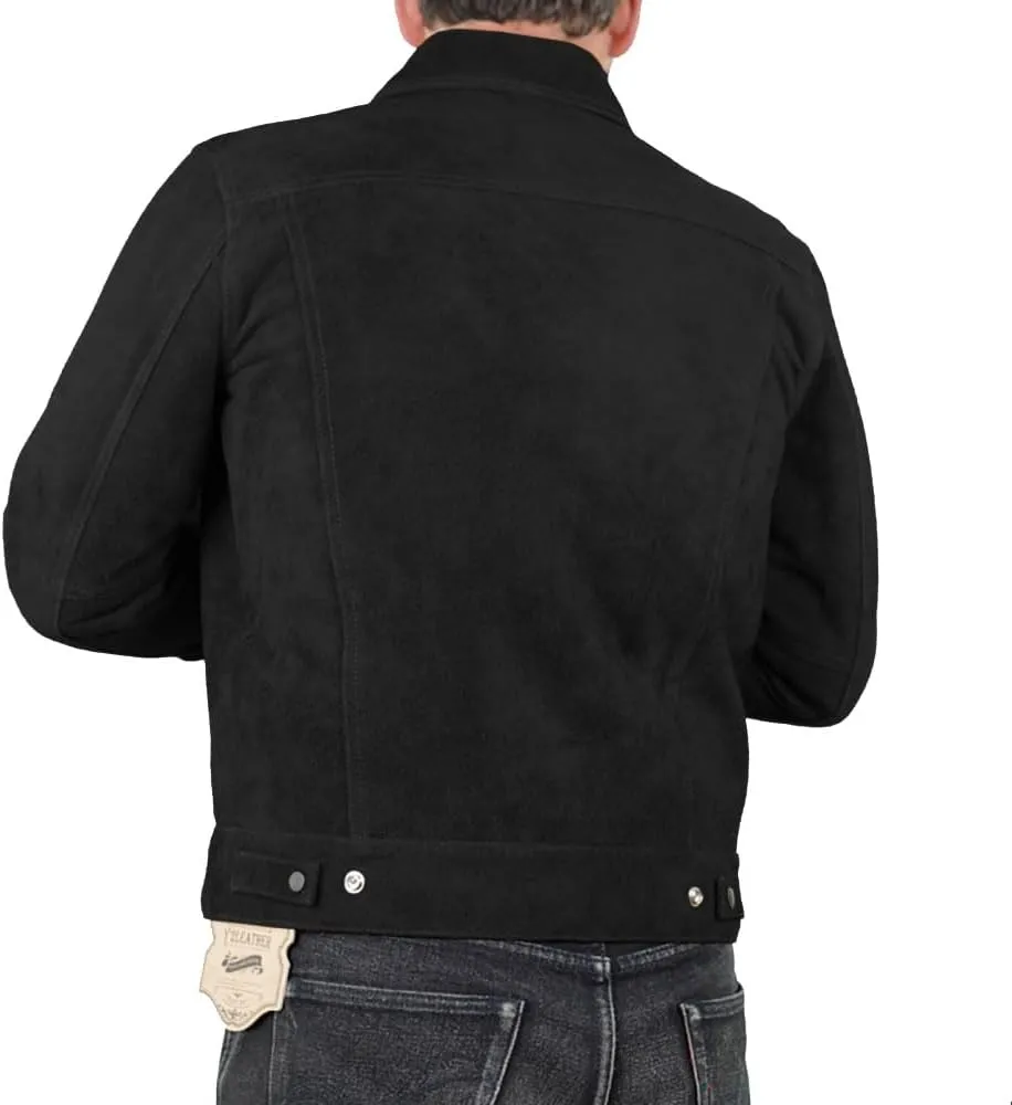 Mens Trucker Suede Leather Jacket - Western Style Cowboy Leather Jacket Camel/Brown