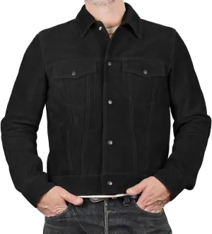 Mens Trucker Suede Leather Jacket - Western Style Cowboy Leather Jacket Camel/Brown