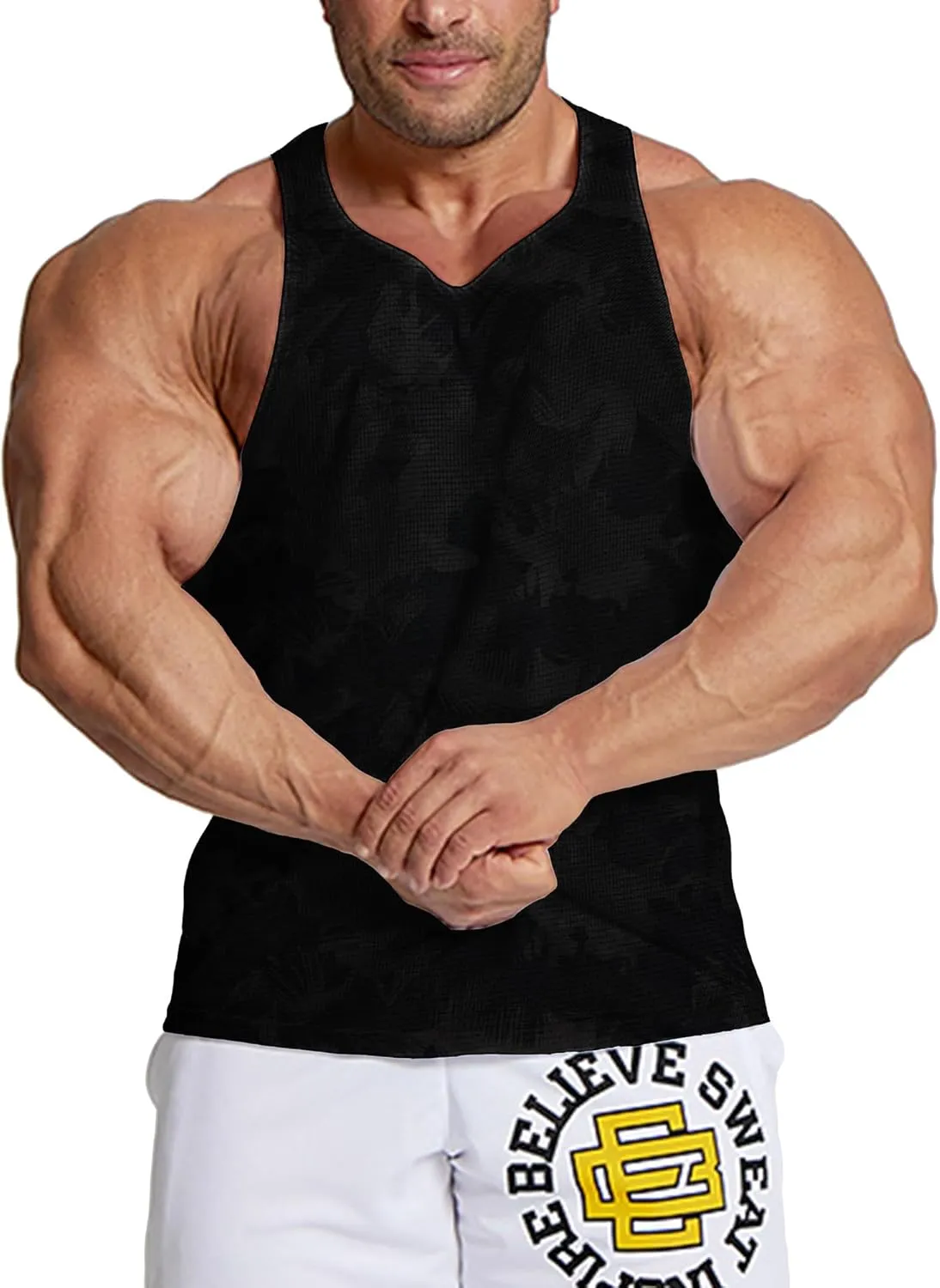 Men's Workout Stringer Tank Tops Mesh Quick Dry Y-Back Tops Muscle Athletic Shirts for Gym