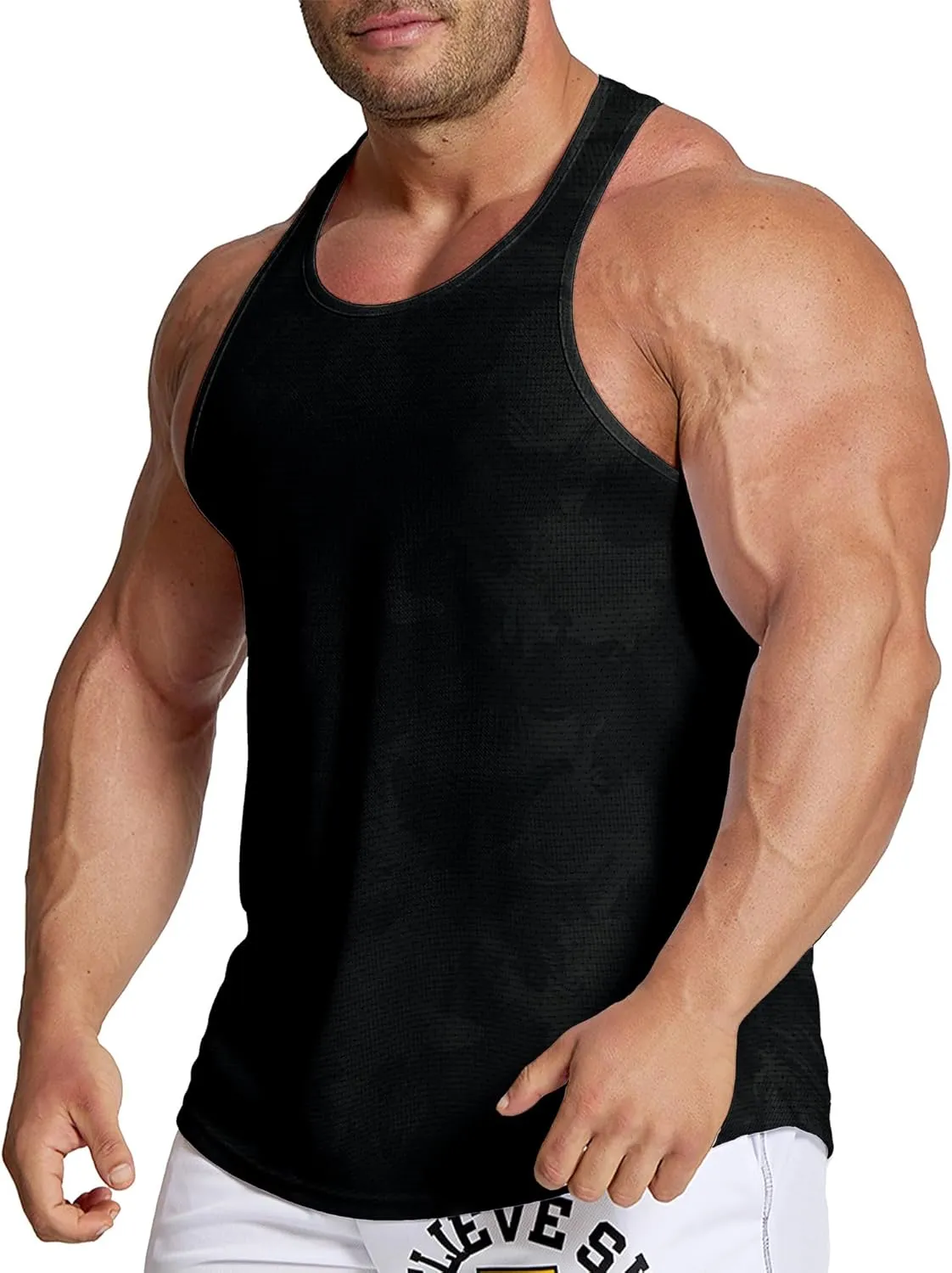 Men's Workout Stringer Tank Tops Mesh Quick Dry Y-Back Tops Muscle Athletic Shirts for Gym