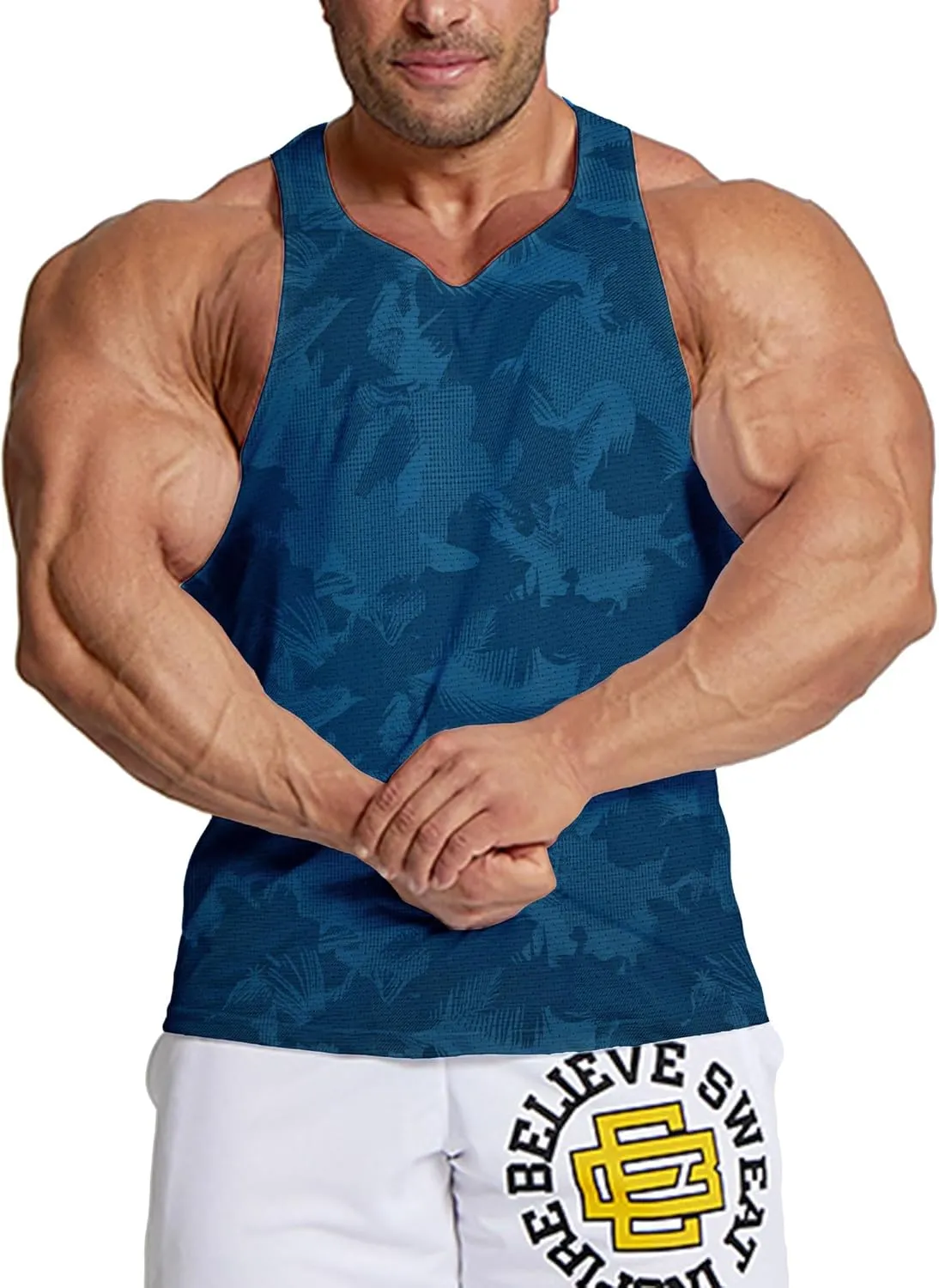 Men's Workout Stringer Tank Tops Mesh Quick Dry Y-Back Tops Muscle Athletic Shirts for Gym
