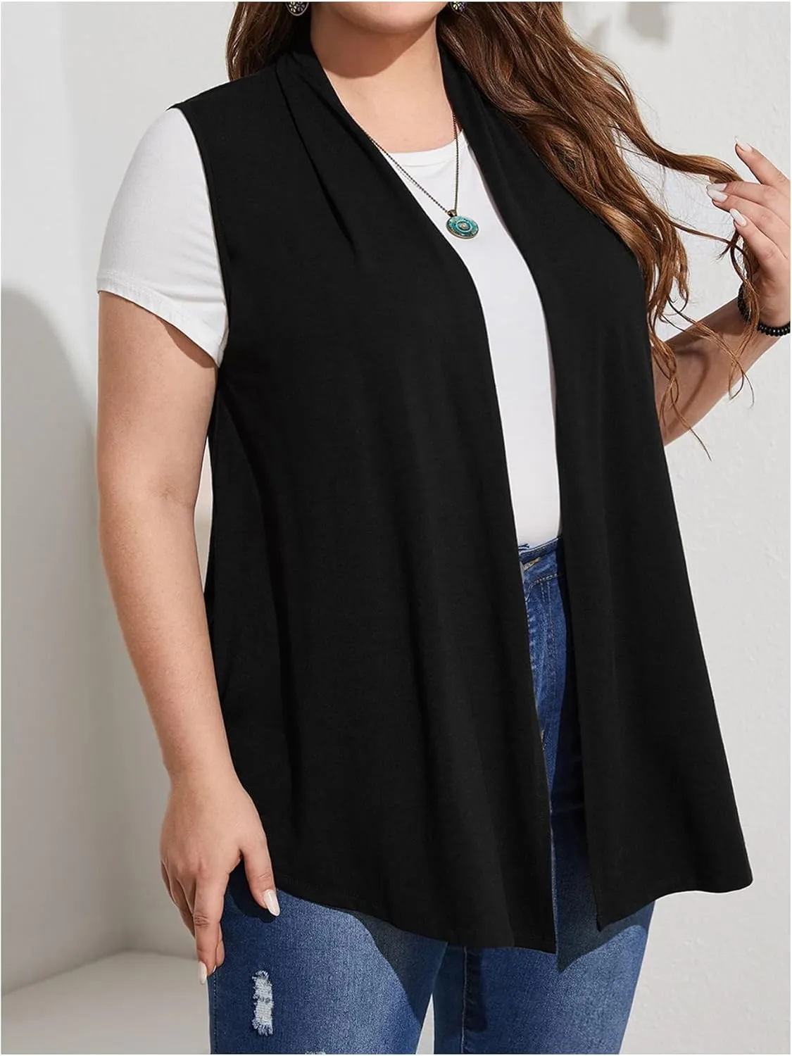 Milumia Women's Plus Size Sleeveless Open Front Lightweight Casual Cardigans