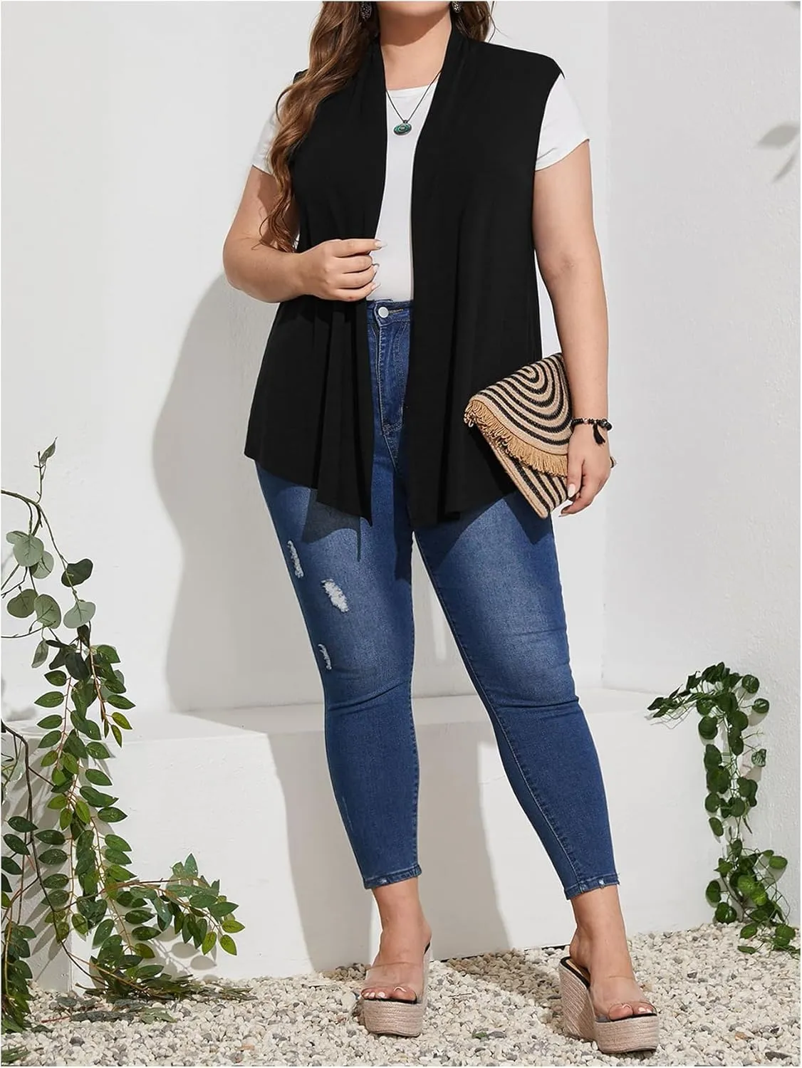 Milumia Women's Plus Size Sleeveless Open Front Lightweight Casual Cardigans