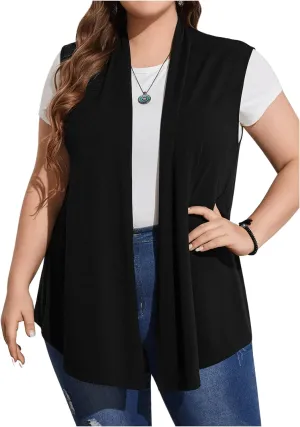 Milumia Women's Plus Size Sleeveless Open Front Lightweight Casual Cardigans