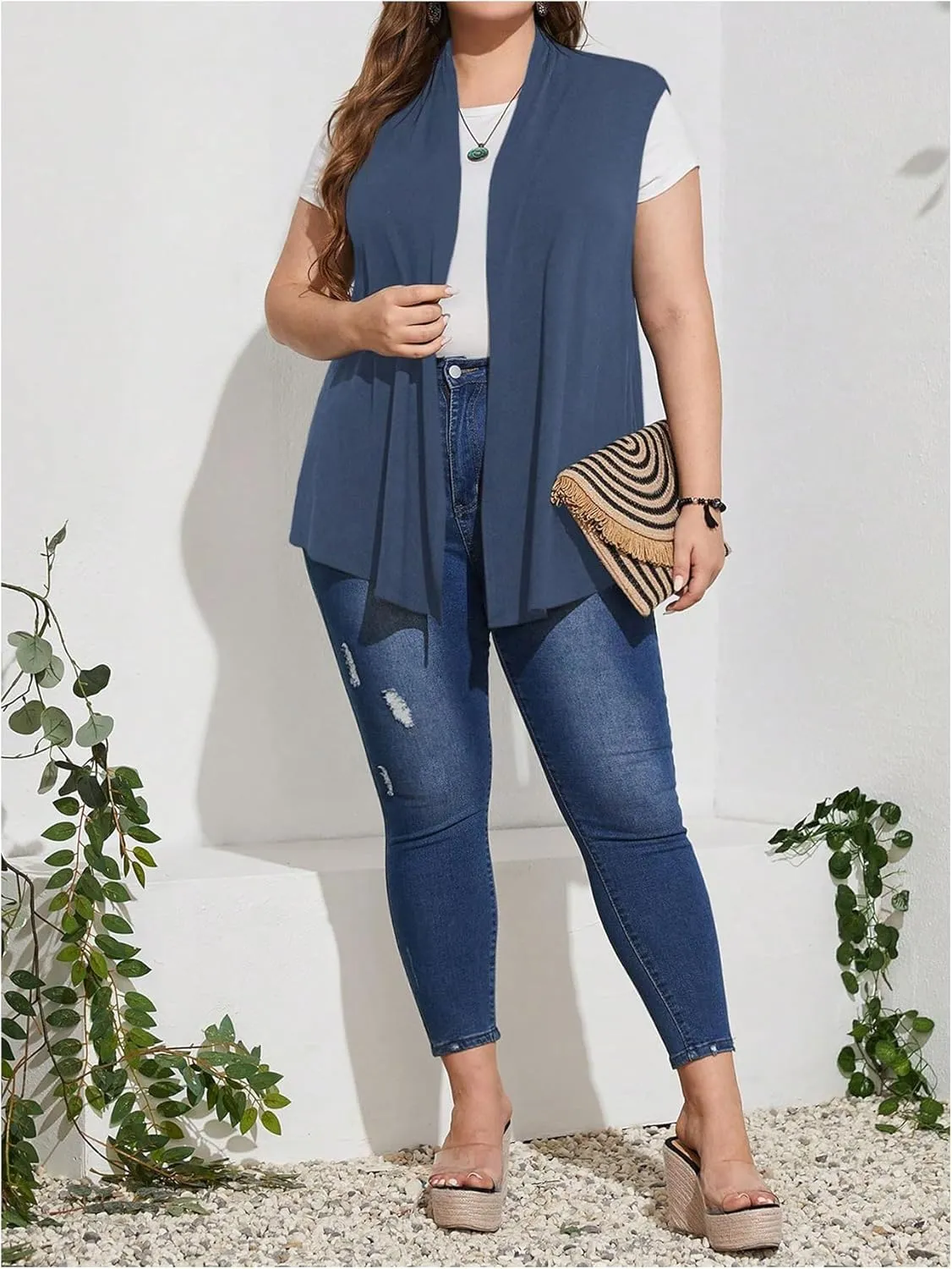 Milumia Women's Plus Size Sleeveless Open Front Lightweight Casual Cardigans