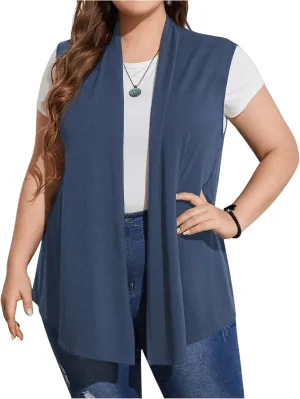 Milumia Women's Plus Size Sleeveless Open Front Lightweight Casual Cardigans