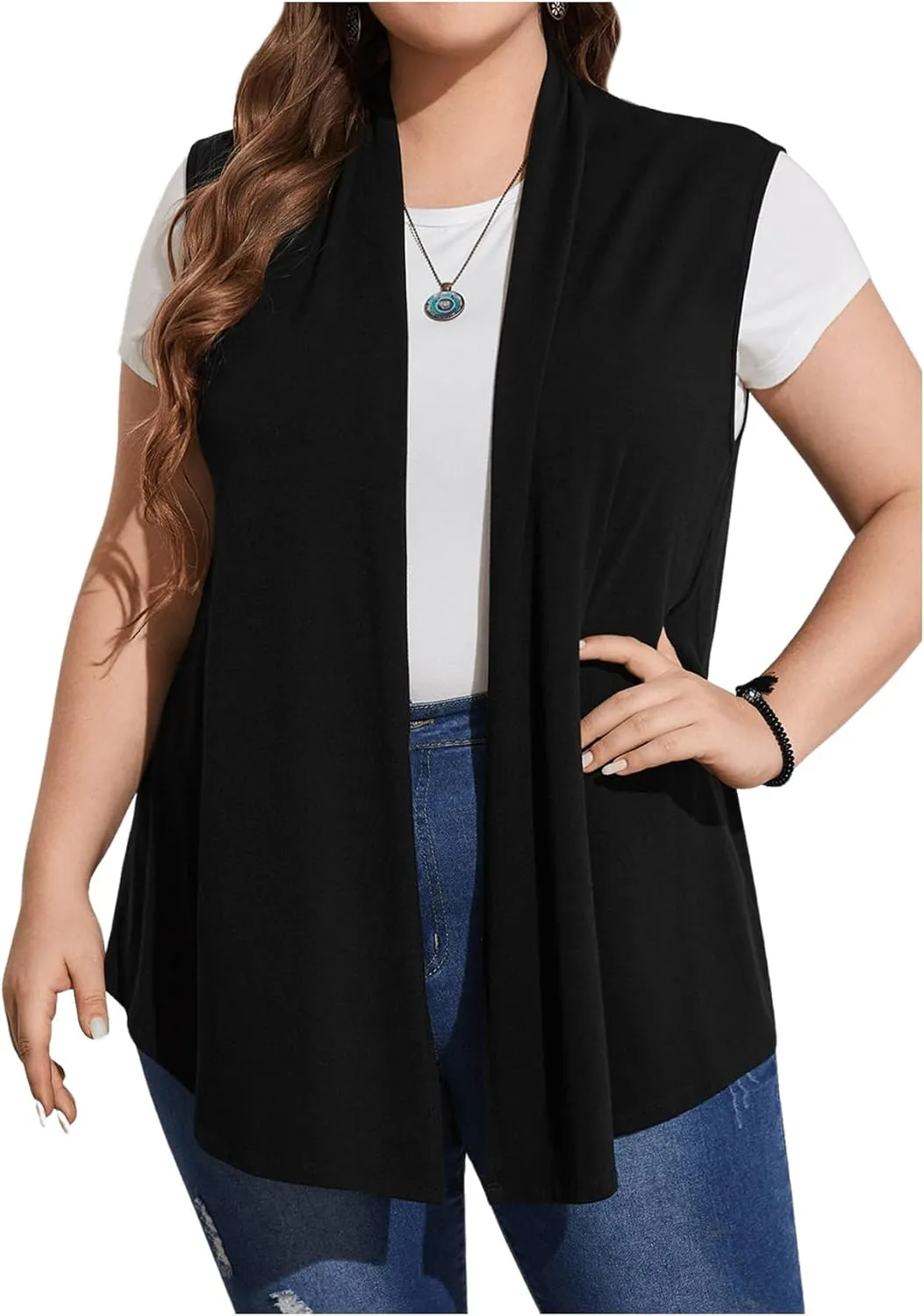 Milumia Women's Plus Size Sleeveless Open Front Lightweight Casual Cardigans