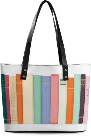 Minimal Book Spines Women Soft Leather Handbags Tote Purses Shoulder Bucket Bags