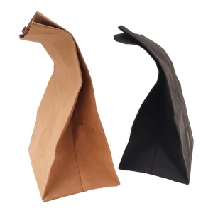 Minimal Lunch Bag, W8 x H12 x D6 inches, Set of 2, Washable Kraft Fabric Paper