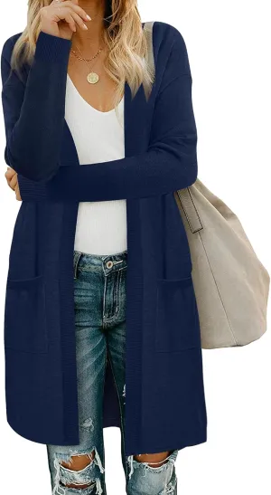 Moss Rose Women's Classic Sweaters Cardigan Long Sleeve Knit Coat Outwear with Pocket Available in Plus Size