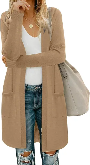 Moss Rose Women's Classic Sweaters Cardigan Long Sleeve Knit Coat Outwear with Pocket Available in Plus Size